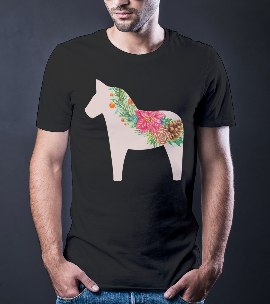 Dala Horse Swedish Christmas Floral Design Sweden T-Shirt