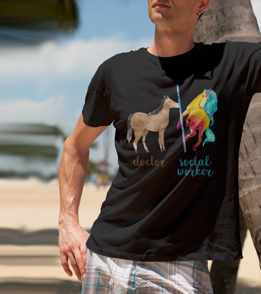 Doctor Horse And Social Worker Unicorn With Pole T-Shirt