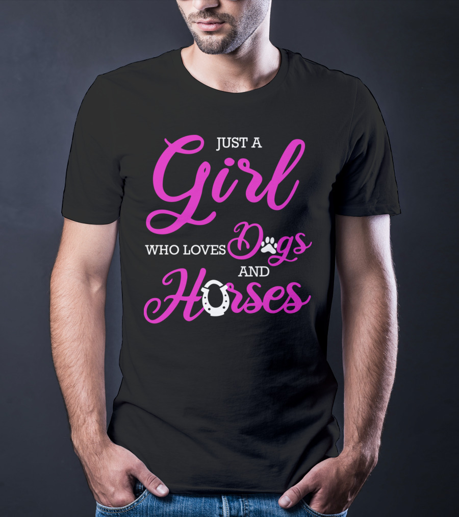 Just A Girl Who Loves Dogs And Horses Cute Funny Horseback Riding R2 T-Shirt