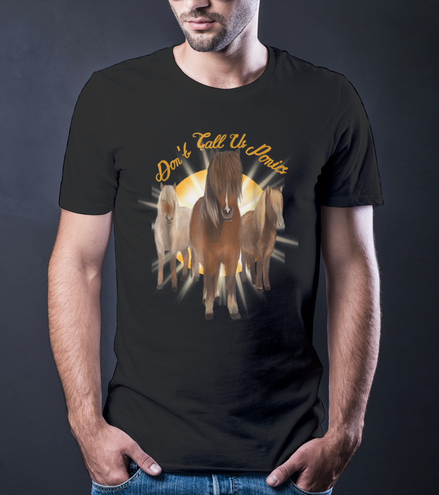 Don't Call Us Ponies Funny Cute Miniature Horse Trio Sunburst T-Shirt