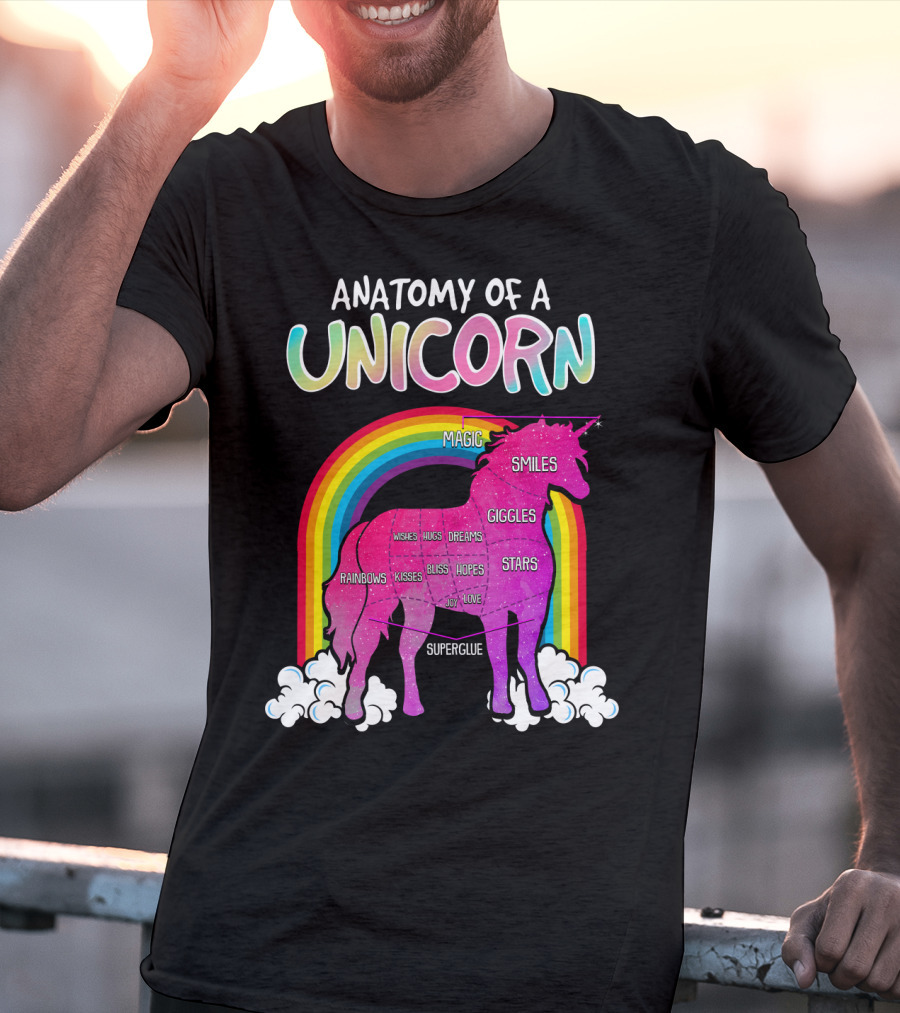 Anatomy Of A Unicorn Rainbows Magic Smiles Giggles Wishes Dreams Hopes Stars Superglue T-Shirt