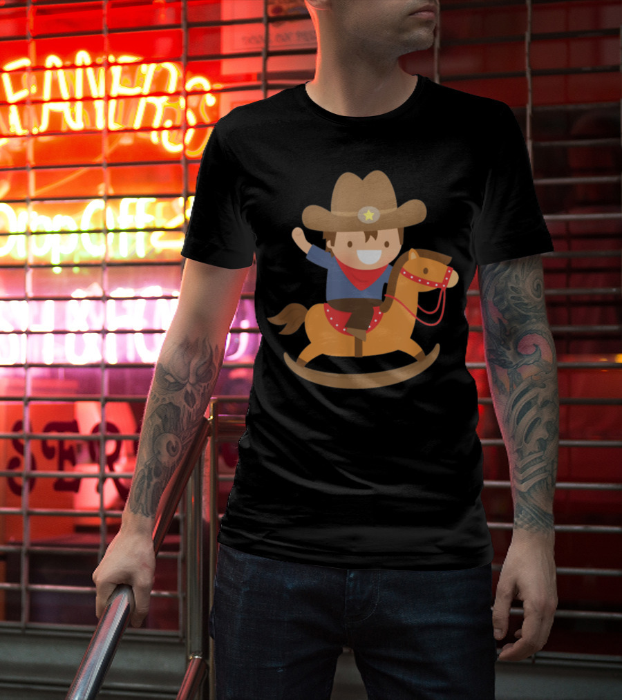 Cute Cowboy Riding Rocking Horse With Hat And Star T-Shirt
