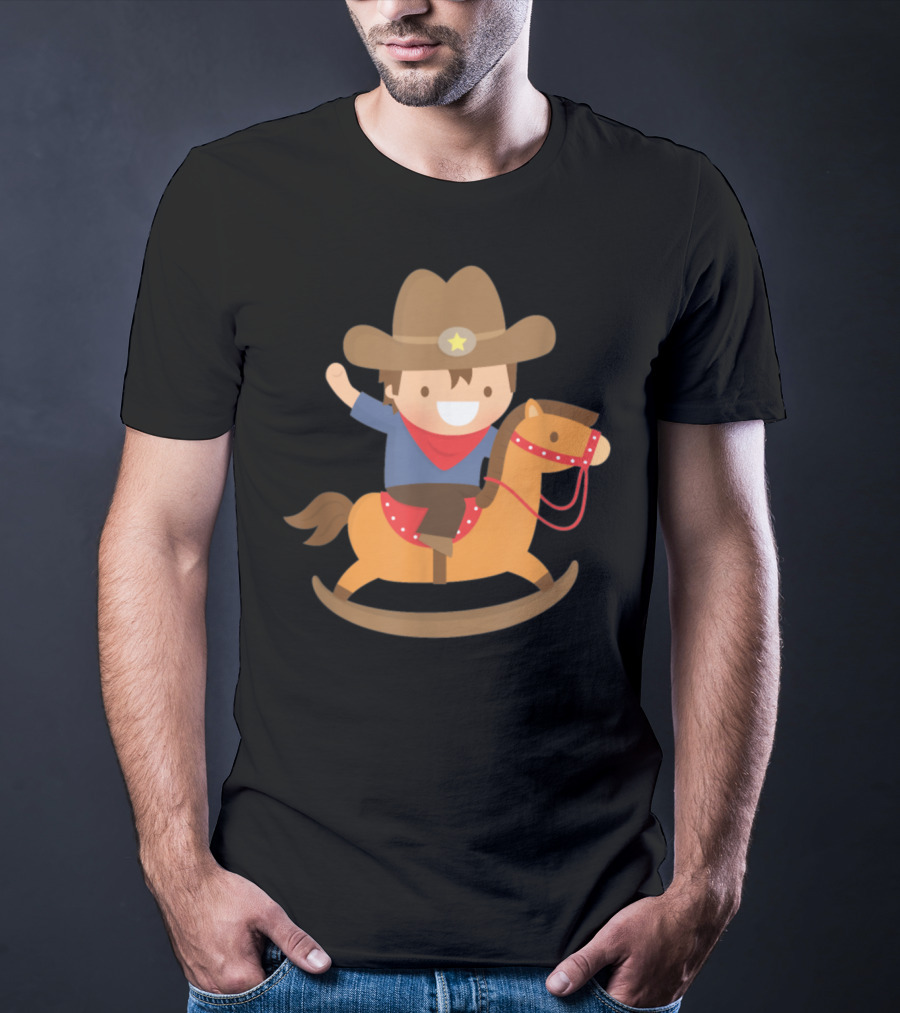 Cute Cowboy Riding Rocking Horse With Hat And Star T-Shirt