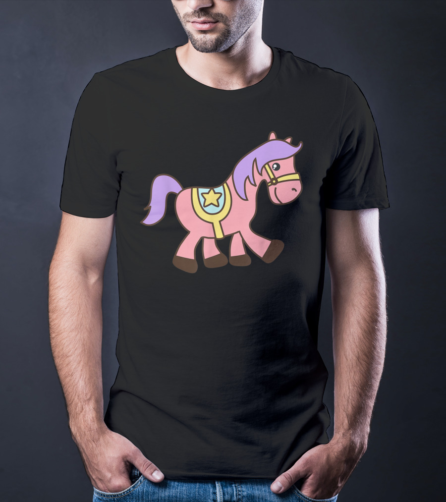 Happy Pink Pony With Purple Mane And Star Saddle T-Shirt