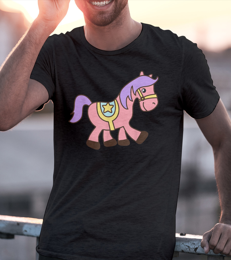 Happy Pink Pony With Purple Mane And Star Saddle T-Shirt