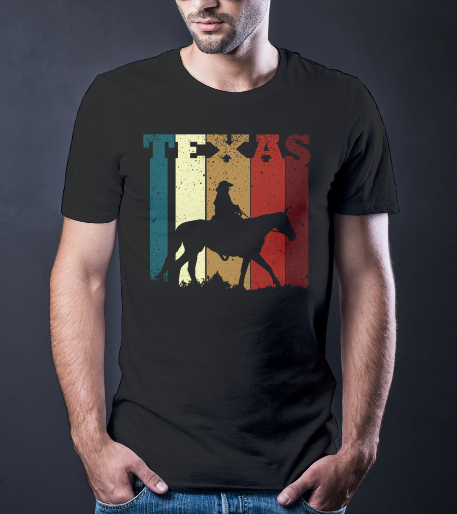 Texas Vintage Cowboy Horse Silhouette Distressed Stripes T-Shirt
