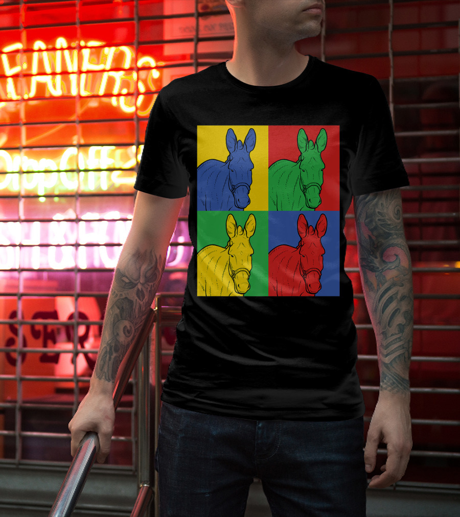 Donkey Horse Pop Art In Bold Warhol Style Quadrants T-Shirt