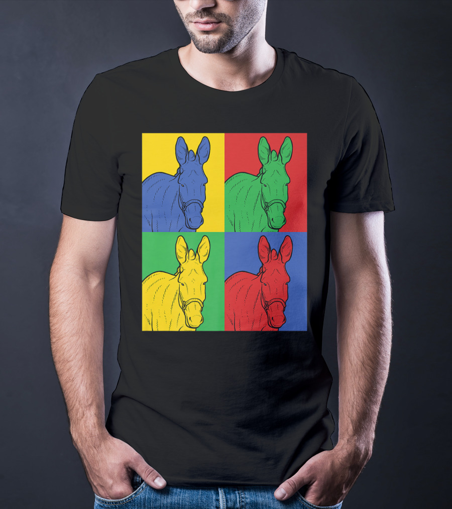 Donkey Horse Pop Art In Bold Warhol Style Quadrants T-Shirt