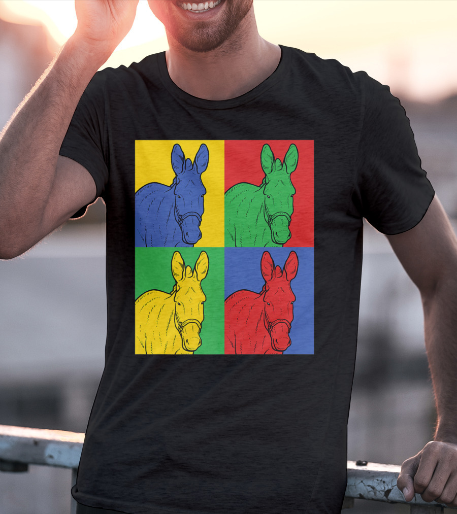 Donkey Horse Pop Art In Bold Warhol Style Quadrants T-Shirt