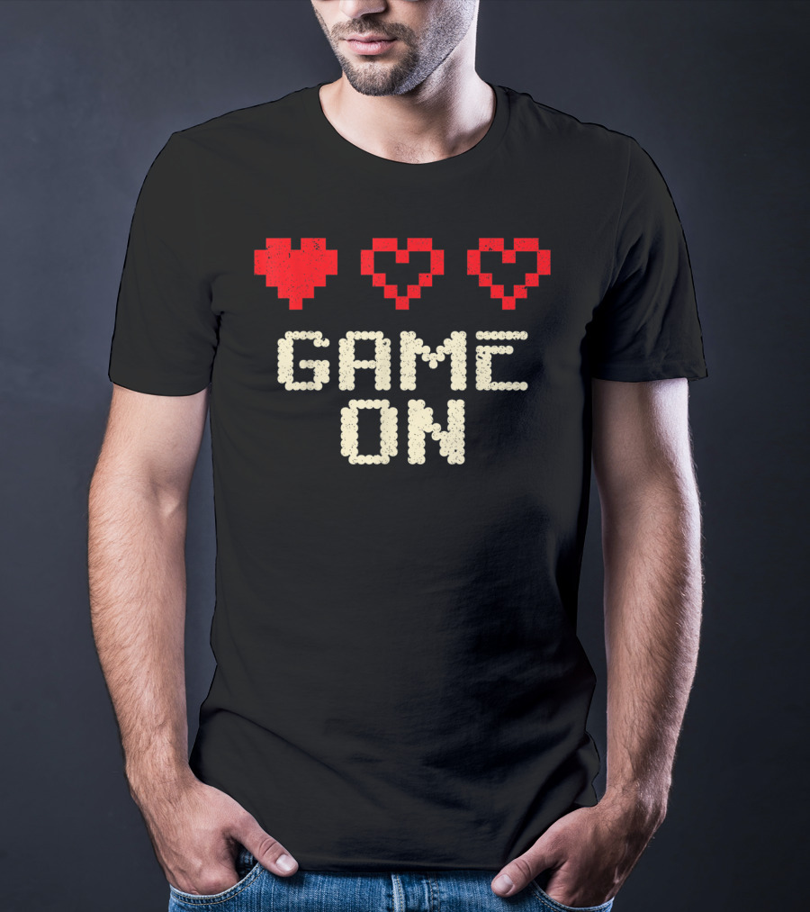 Game On Arcade Classic Gaming 3 Hearts Life Bar T-Shirt