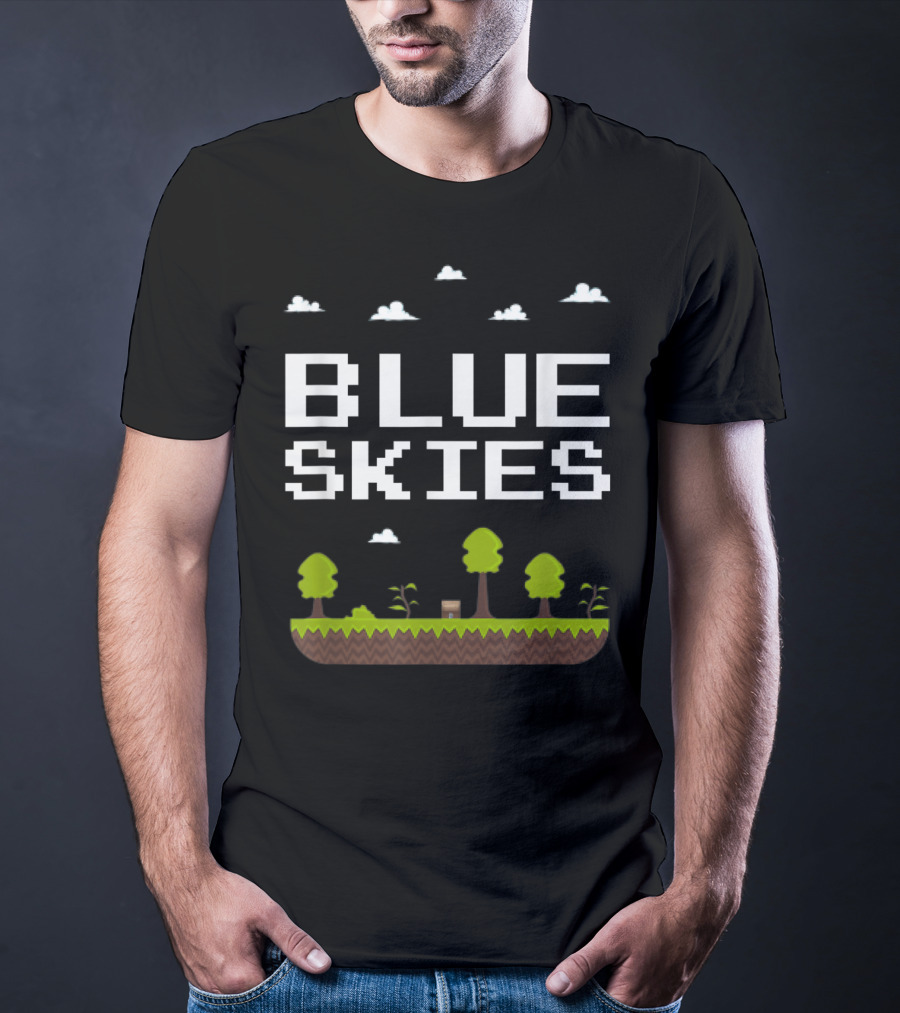 Blue Skies Classic Video Games Gamer Pixelated Trees Landscape T-Shirt