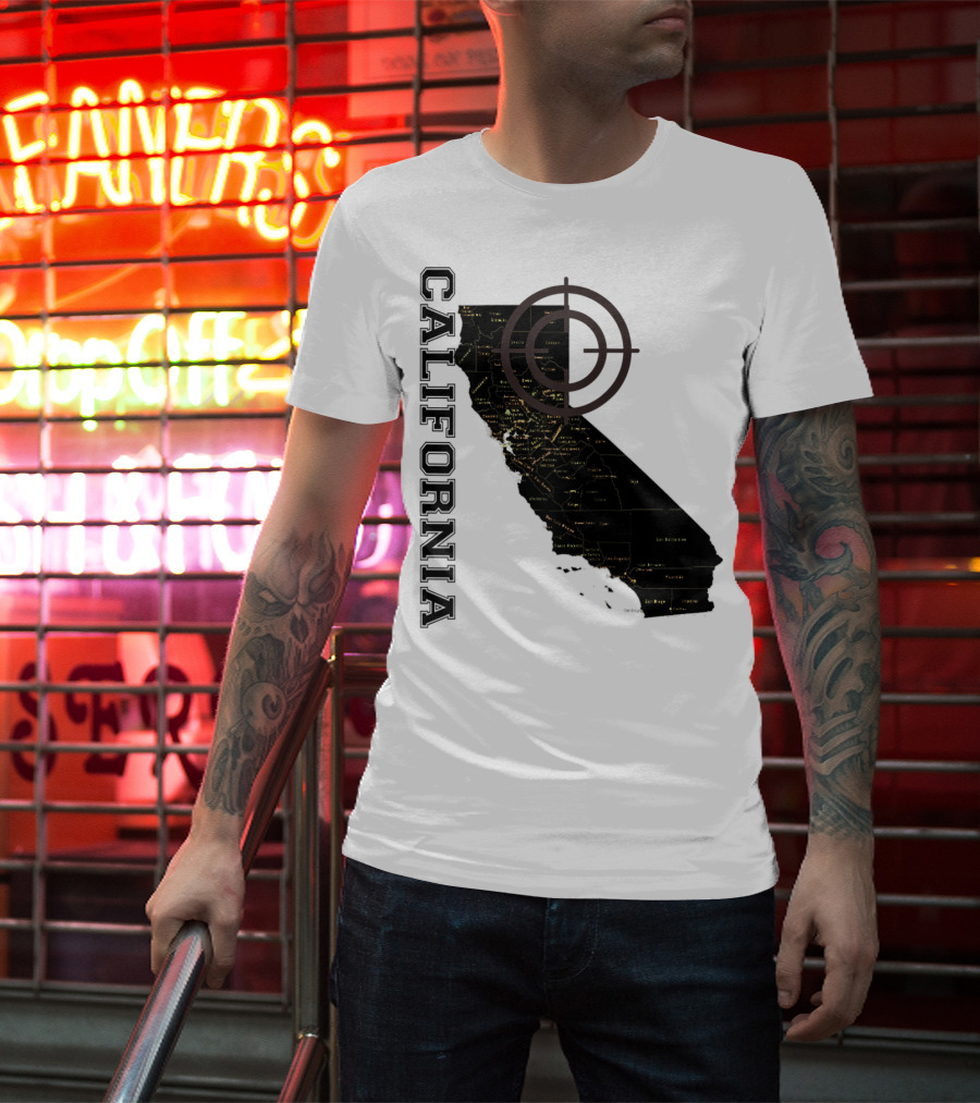 California Maps Classic Fun Black X0 State Outline With Target T-Shirt