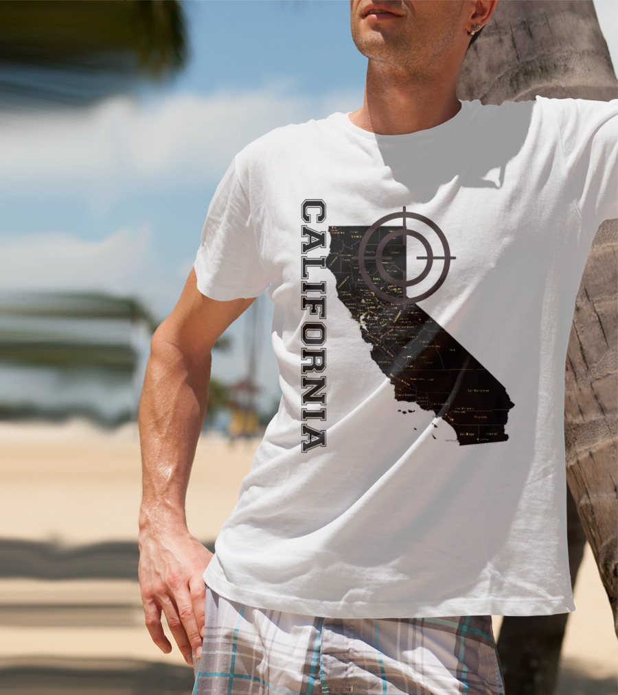 California Maps Classic Fun Black X0 State Outline With Target T-Shirt