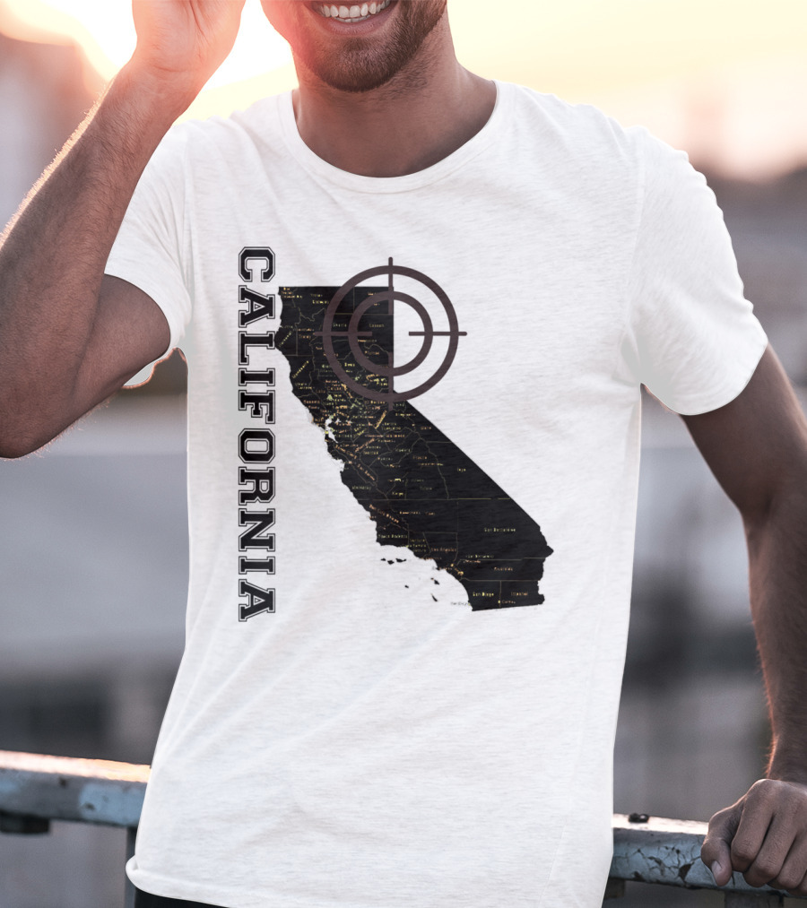 California Maps Classic Fun Black X0 State Outline With Target T-Shirt