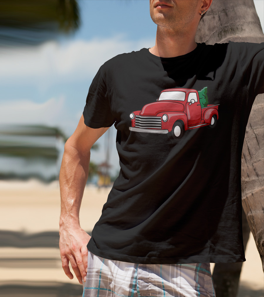 Christmas Holiday Red Classic Truck With Evergreen Tree T-Shirt