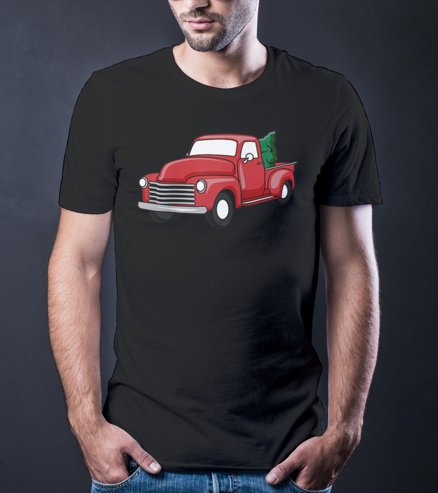Christmas Holiday Red Classic Truck With Evergreen Tree T-Shirt