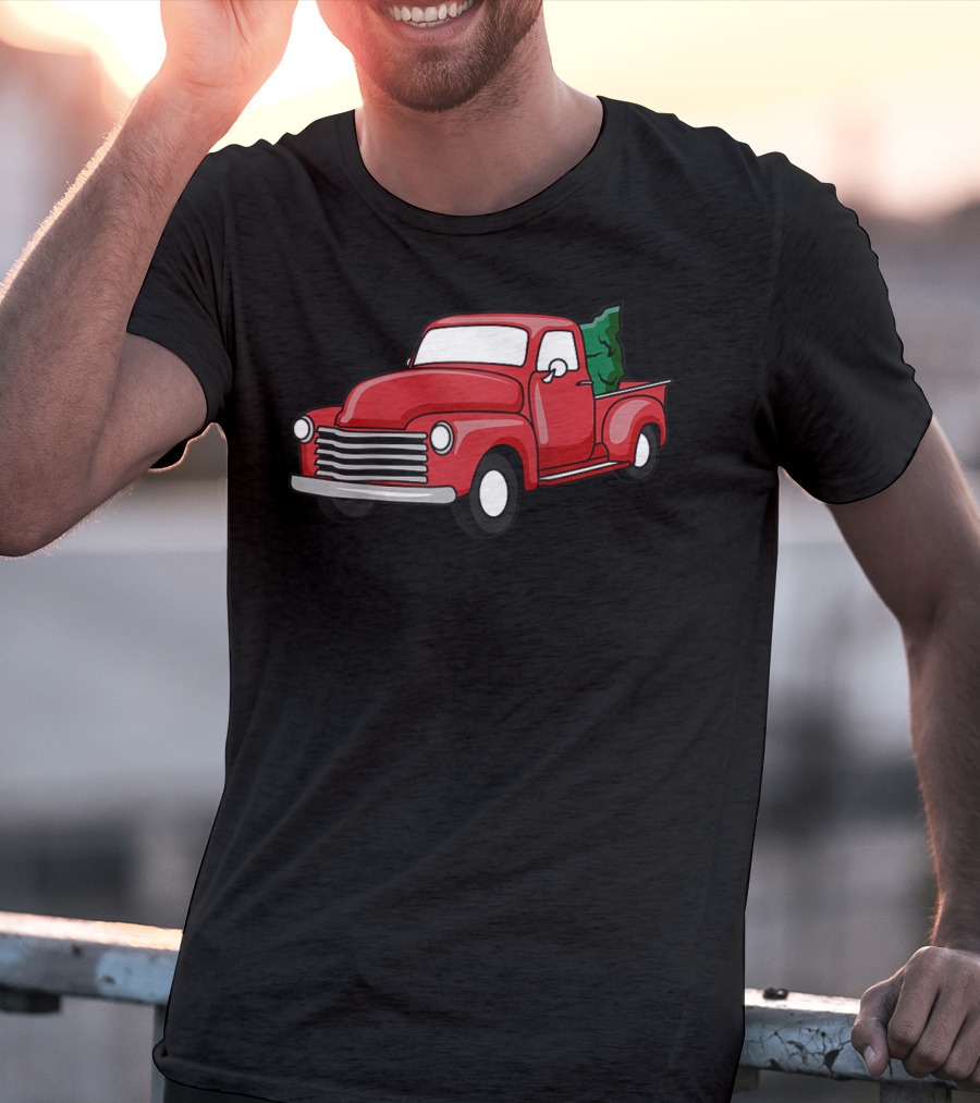 Christmas Holiday Red Classic Truck With Evergreen Tree T-Shirt