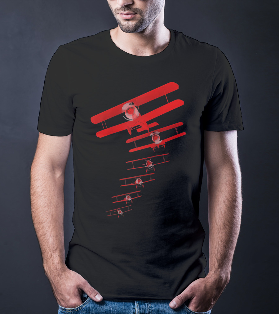 Classic Red Aviation Biplane Formation T-Shirt