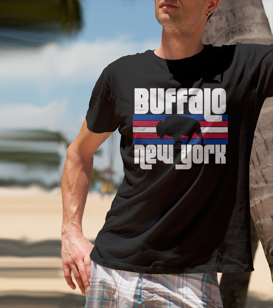 Buffalo New York Bison Silhouette Retro Stripes T-Shirt