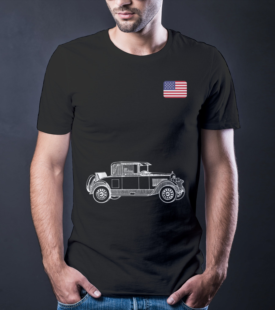 Classic Car USA American Flag Racing Patriotic Vintage Automobile T-Shirt