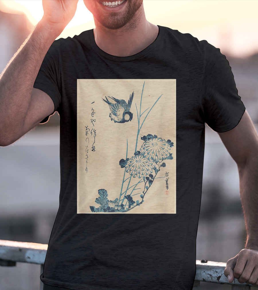 Classic Japanese Art Ukiyo-e Bird And Flowers Streetwear Aesthetic T-Shirt