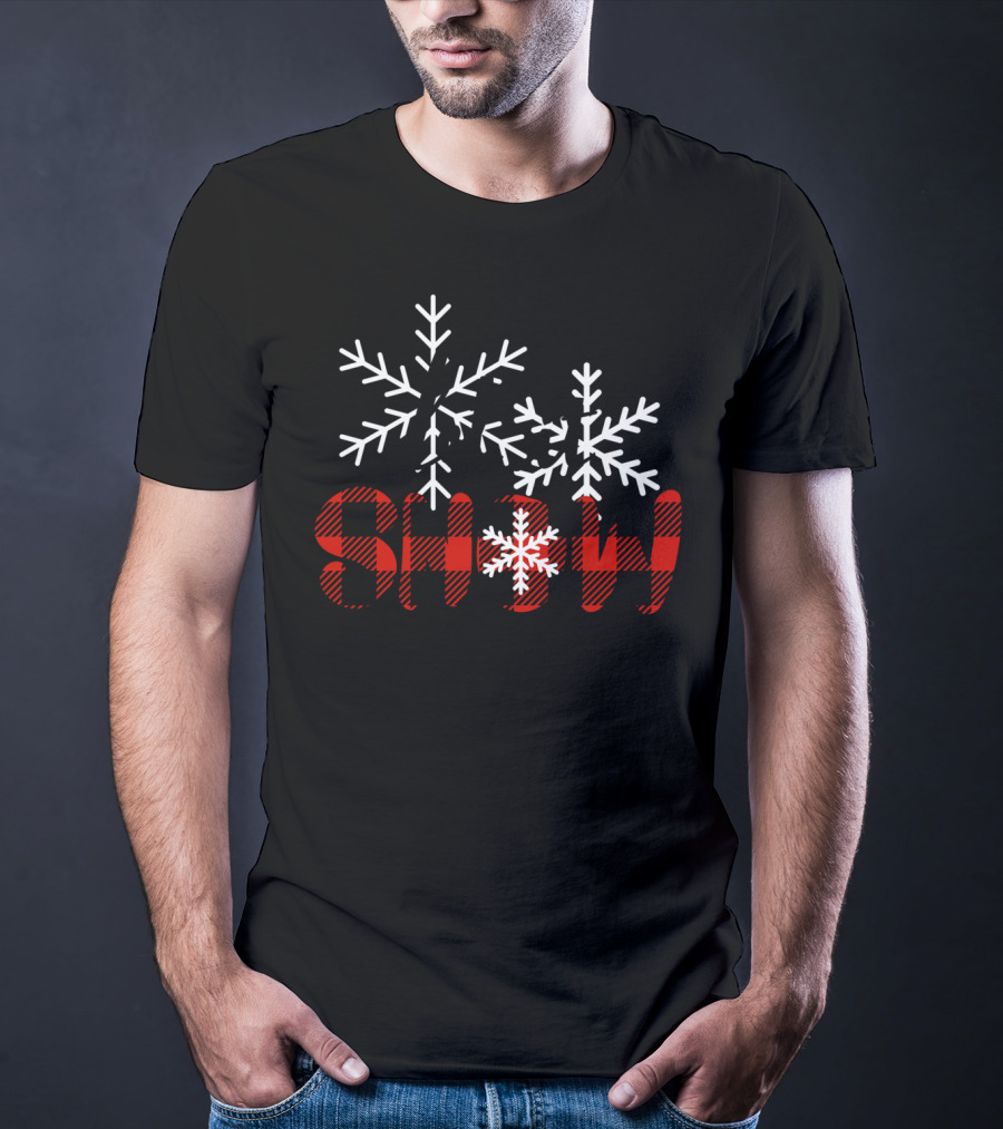 Let It Snow Christmas Red Buffalo Plaid Snowflakes T-Shirt