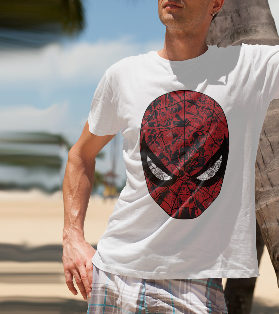 Spiderman Mask Marvel Comic Collage T-Shirt