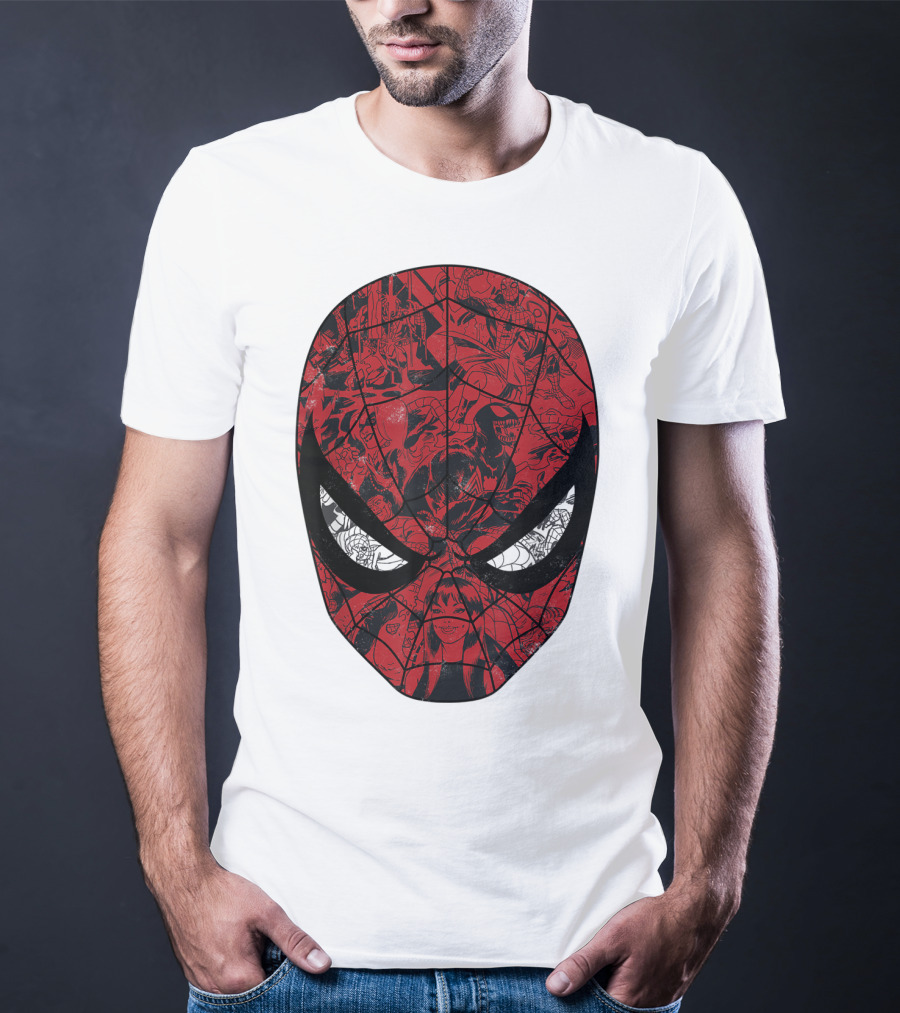 Spiderman Mask Marvel Comic Collage T-Shirt