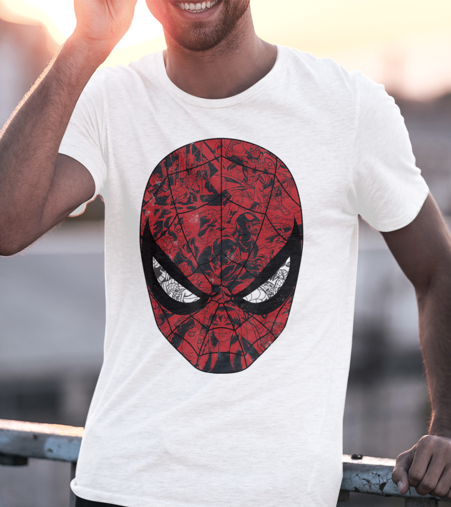 Spiderman Mask Marvel Comic Collage T-Shirt