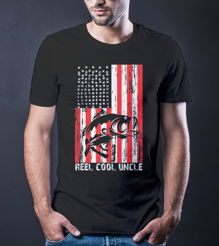 Reel Cool Uncle Vintage Fisherman American Flag T-Shirt