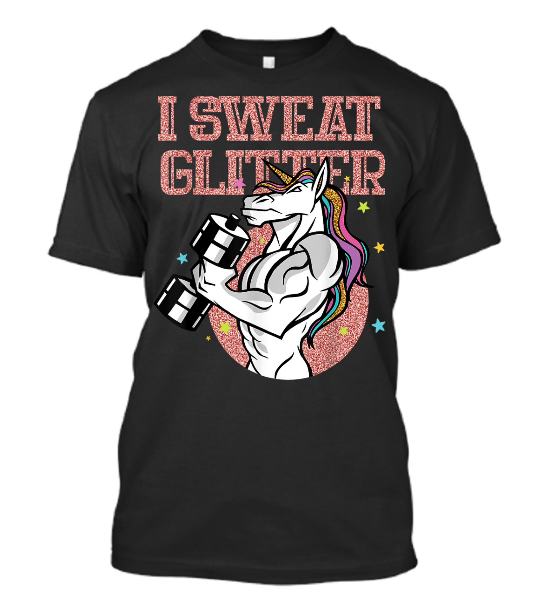 Muscular Unicorn Lifting Dumbbell I Sweat Glitter T-Shirt