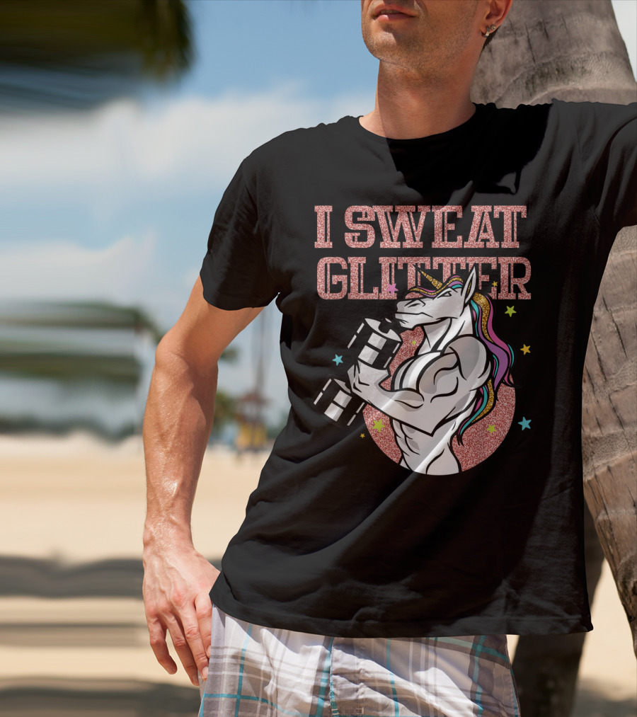 Muscular Unicorn Lifting Dumbbell I Sweat Glitter T-Shirt