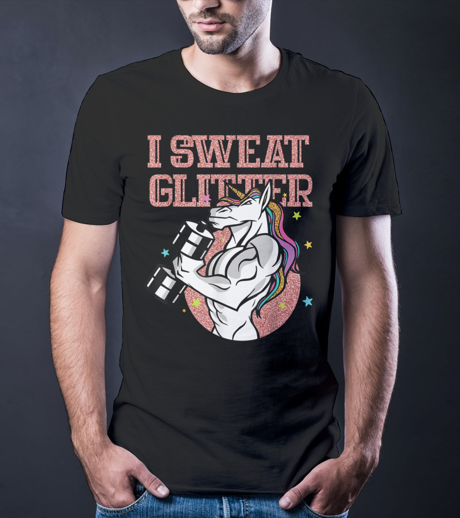 Muscular Unicorn Lifting Dumbbell I Sweat Glitter T-Shirt