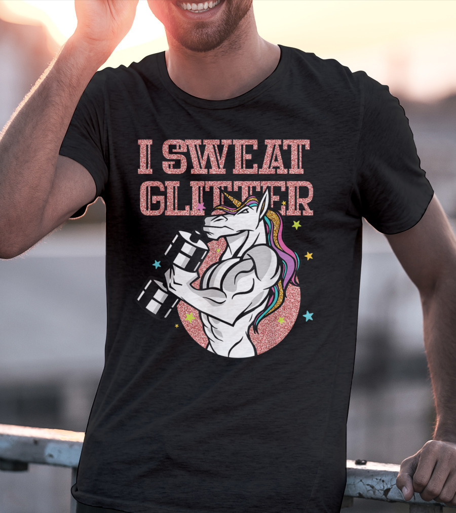 Muscular Unicorn Lifting Dumbbell I Sweat Glitter T-Shirt