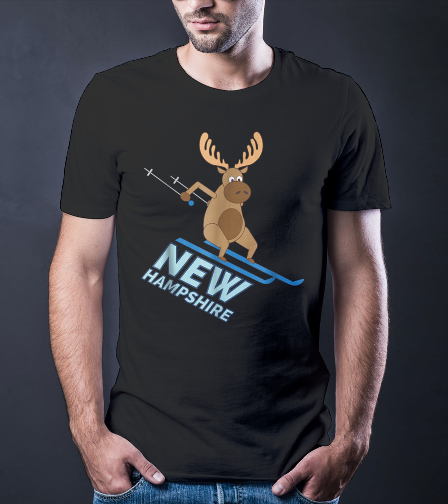 New Hampshire Skiing Moose Winter Fun T-Shirt