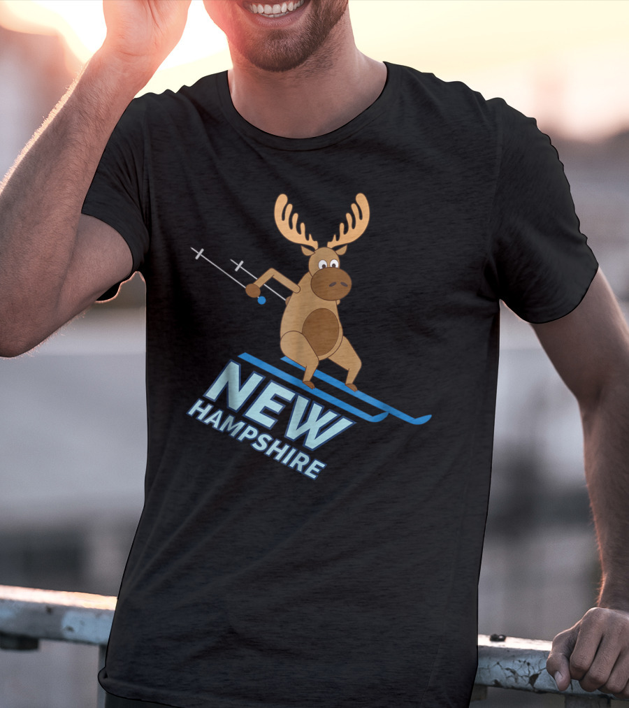 New Hampshire Skiing Moose Winter Fun T-Shirt