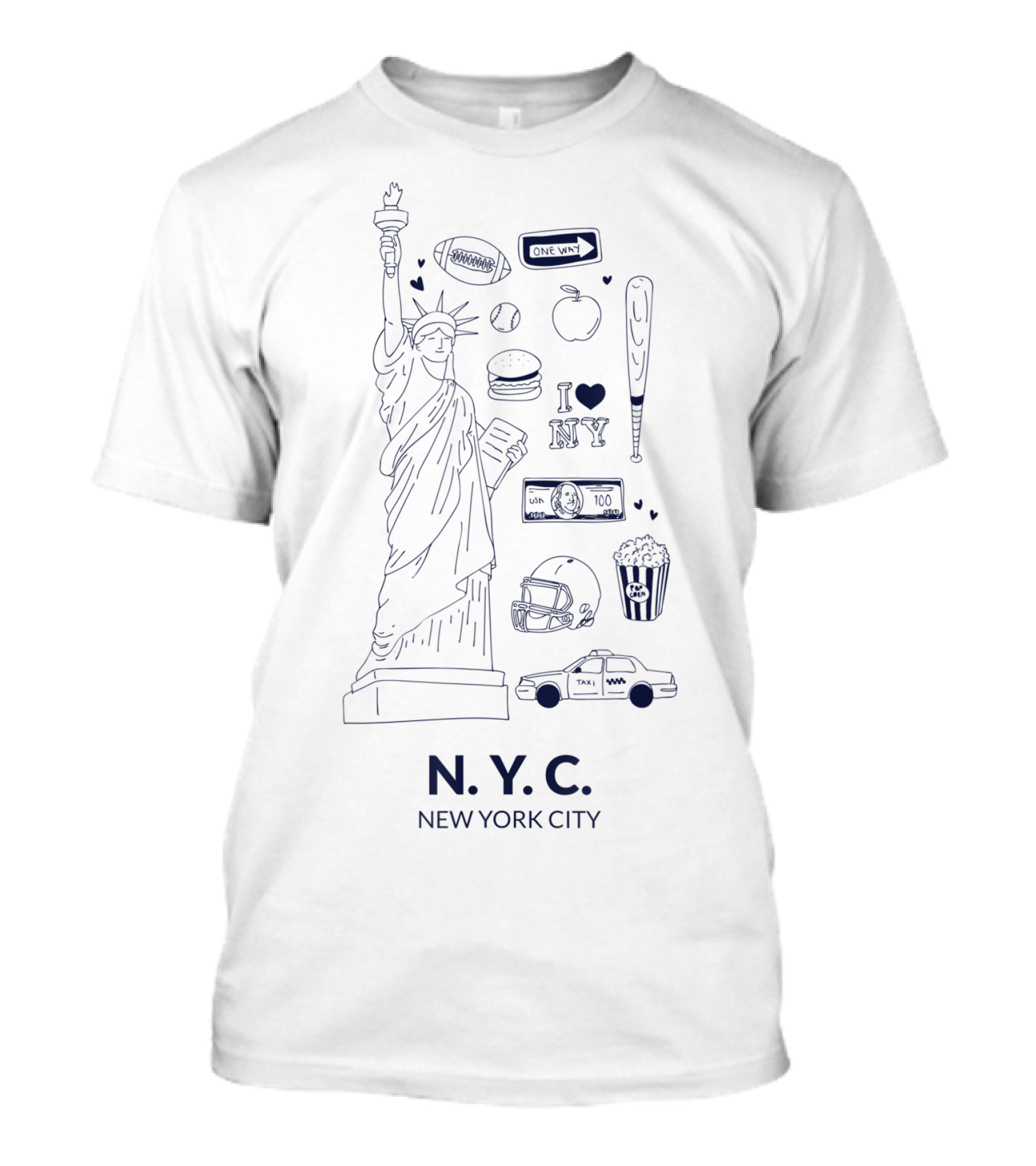 Statue Of Liberty NYC I Love NY Football Baseball Taxi New York City T-Shirt