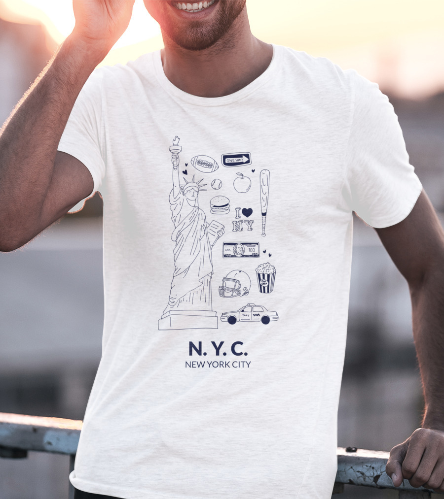 Statue Of Liberty NYC I Love NY Football Baseball Taxi New York City T-Shirt