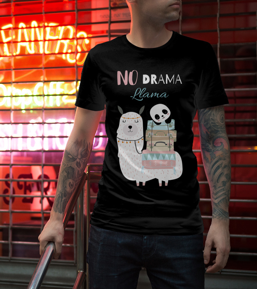 No Drama Llama Cute Panda On Llama With Suitcases T-Shirt
