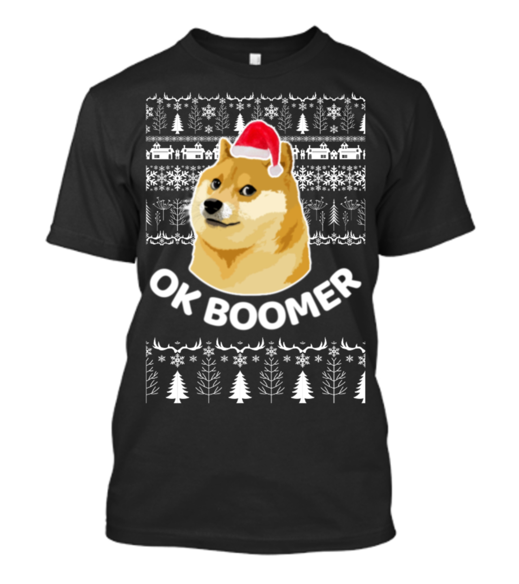 Ok Boomer Doge Santa Hat Ugly Christmas T-Shirt