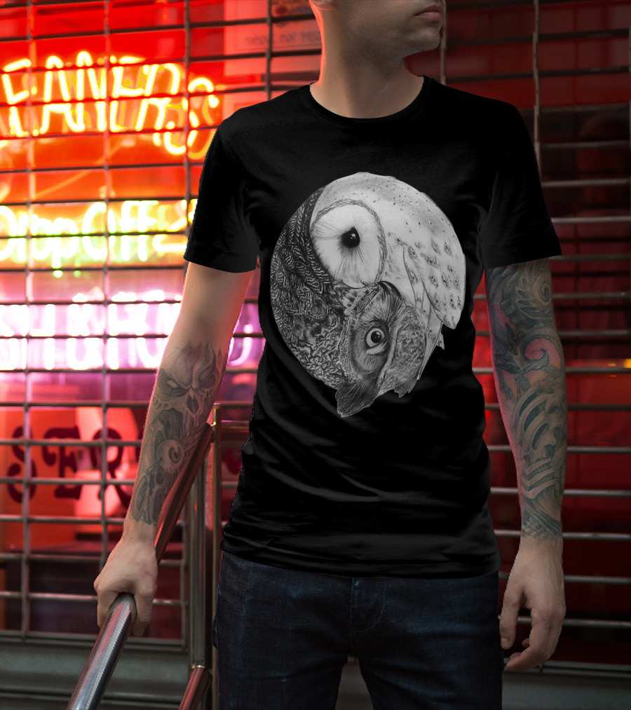 Snowy Owl Barn Owl Yin Yang T-Shirt