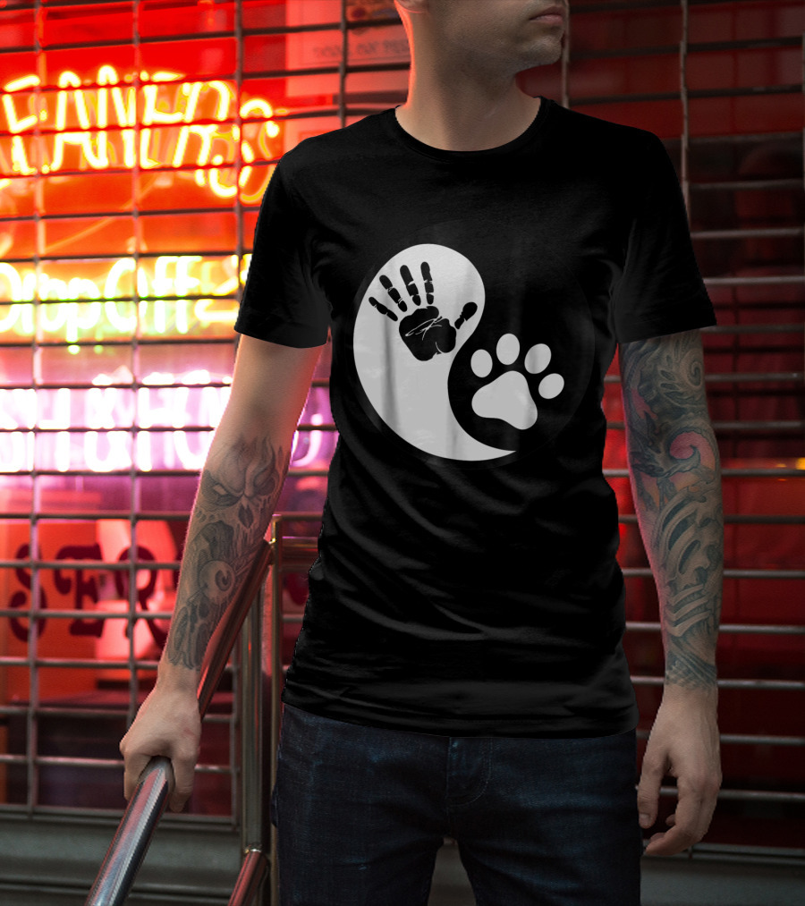 Yin Yang Pet Paw Print Hand Friends T-Shirt