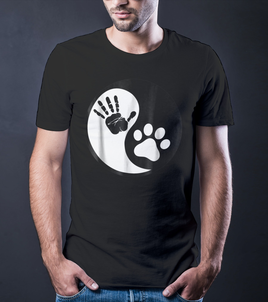 Yin Yang Pet Paw Print Hand Friends T-Shirt