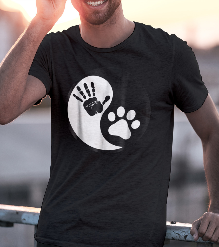 Yin Yang Pet Paw Print Hand Friends T-Shirt