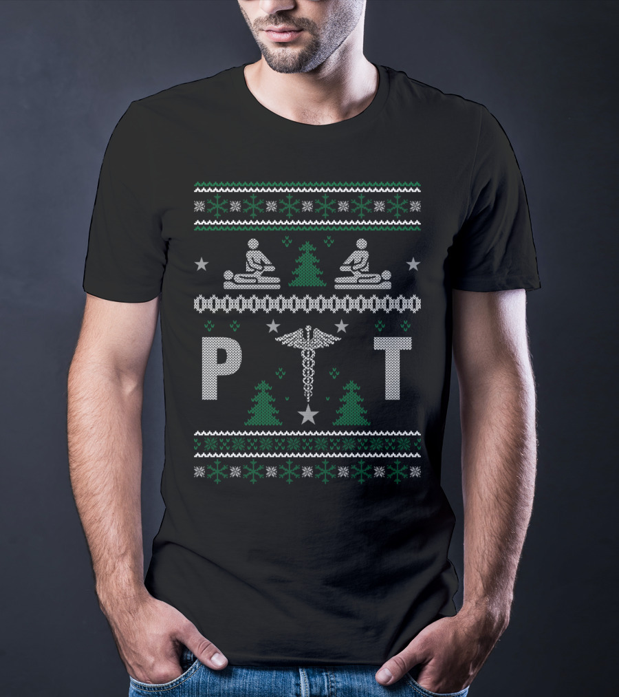 PT Christmas Knit Pattern Caduceus Therapy Holiday T-Shirt