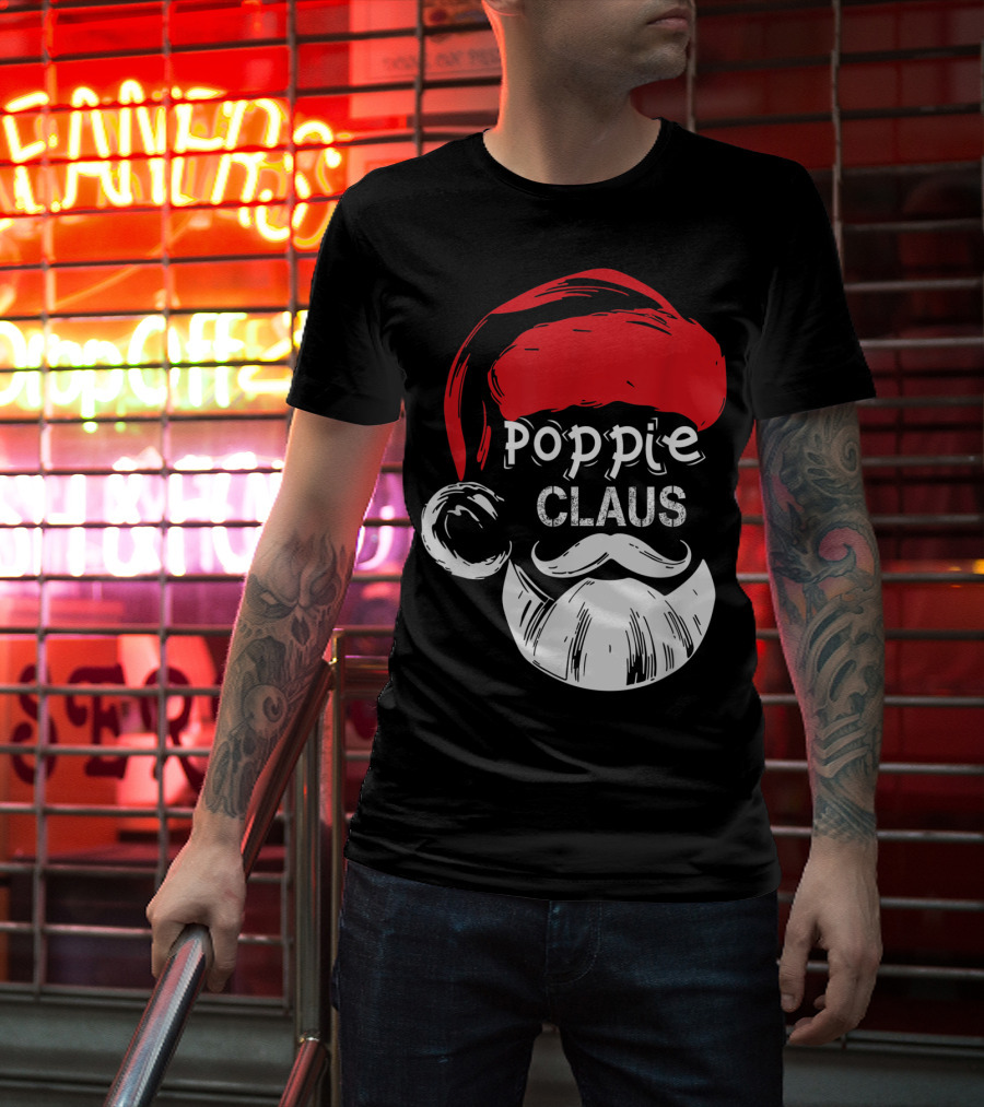 Poppie Claus Santa Hat Christmas Grandpa T-Shirt