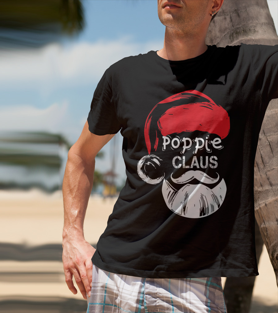 Poppie Claus Santa Hat Christmas Grandpa T-Shirt