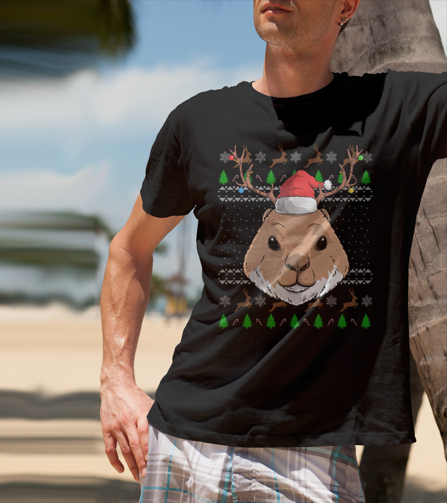 Prairie Dog Santa Claus Hat Antler Christmas Trees Reindeer Snowflakes T-Shirt