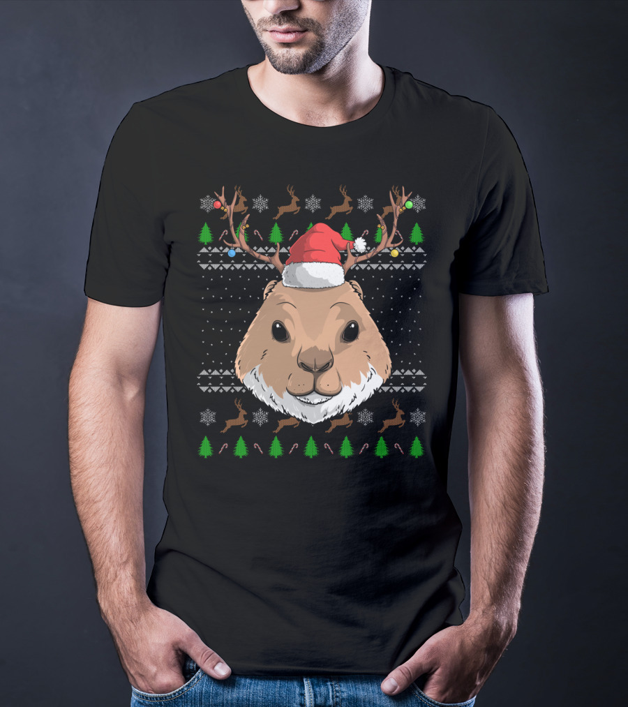 Prairie Dog Santa Claus Hat Antler Christmas Trees Reindeer Snowflakes T-Shirt
