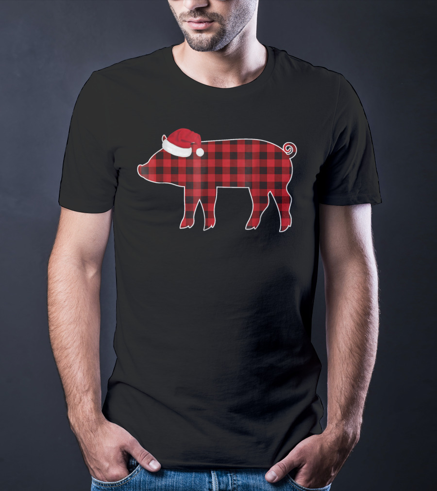Buffalo Plaid Pig With Santa Hat Christmas T-Shirt